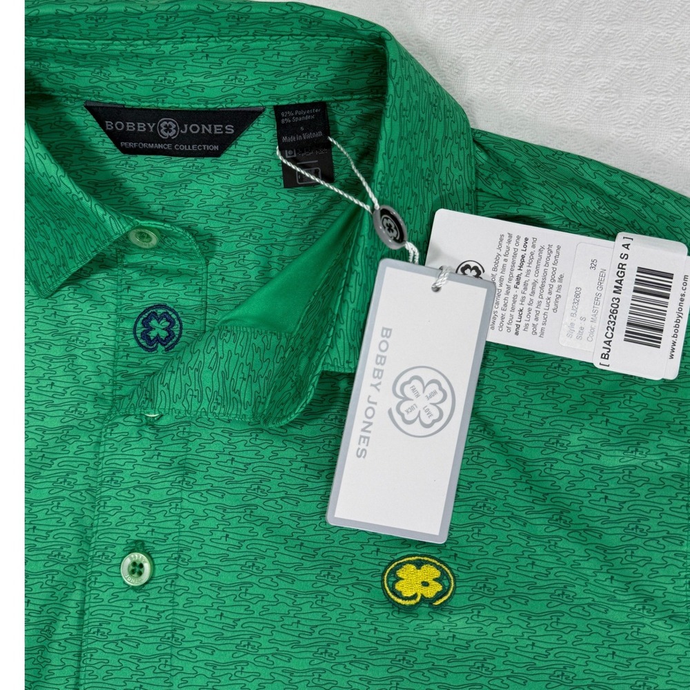 Bobby Jones Mens Small NWT Masters Green Clover Golf Polo Shirt BJ232603